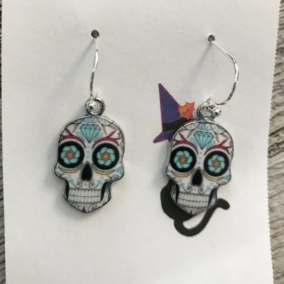 Sugar Skull Sterling Silver Earrings - Picture 2 of 2